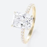 3.5ct Radiant Cut Lab Diamond Ring​ Pavé 4 Claw Engagement Ring in Yellow Gold