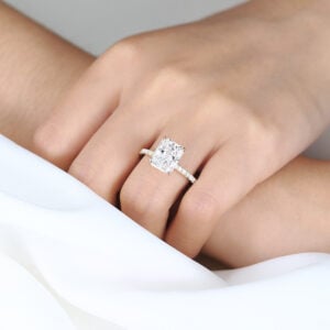 3.5ct Radiant Cut Lab Diamond Ring​ Pavé 4 Claw Engagement Ring in Yellow Gold