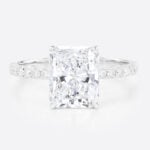 3.5ct Radiant Cut Lab Diamond Ring​ Pavé 4 Claw Engagement Ring in White Gold