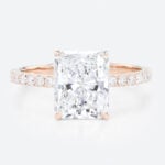 3.5ct Radiant Cut Lab Diamond Ring​ Pavé 4 Claw Engagement Ring in Rose Gold
