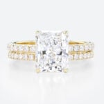 3.5ct Radiant Lab Diamond Ring Set Seamless Pavé Bridal Ring in Yellow Gold