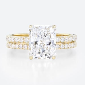 3.5ct Radiant Lab Diamond Ring Set Seamless Pavé Bridal Ring in Yellow Gold