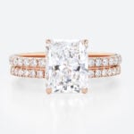 3.5ct Radiant Lab Diamond Ring Set Seamless Pavé Bridal Ring in Rose Gold