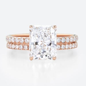 3.5ct Radiant Lab Diamond Ring Set Seamless Pavé Bridal Ring in Rose Gold