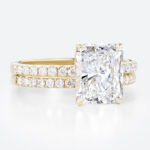 3.5ct Radiant Lab Diamond Ring Set Seamless Pavé Bridal Ring in Yellow Gold