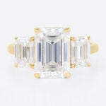 3ct Emerald Cut Engagement Rings​ Three-Stone Lab Diamond Ring in Yellow Gold