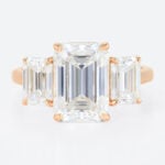3ct Emerald Cut Engagement Rings​ Three-Stone Lab Diamond Ring in Rose Gold