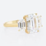 3ct Emerald Cut Engagement Rings​ Three-Stone Lab Diamond Ring in Yellow Gold