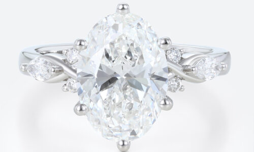 3 Carat Oval Lab Grown Diamond Ring Modern Modern 6-Prong Engagement Ring in White Gold