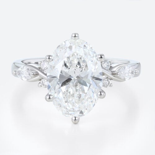 3 Carat Oval Lab Grown Diamond Ring Modern Modern 6-Prong Engagement Ring in White Gold