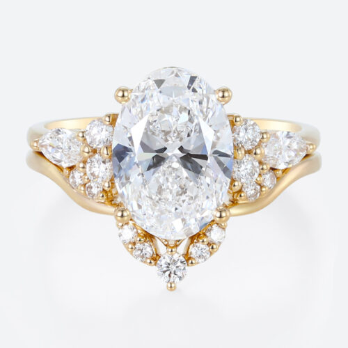 3ct Oval Cut Lab Diamond Ring Set Seamless Stacking Bridal Ring Set in Yellow Gold