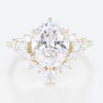 3ct Oval Cut Lab Diamond Ring Semi-Halo 6-Prong Engagement Rings in Yellow Gold