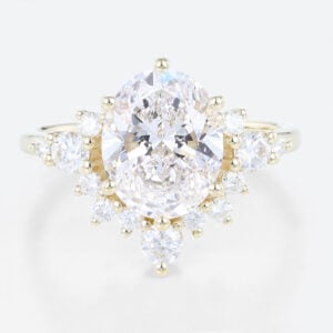 3ct Oval Cut Lab Diamond Ring Semi-Halo 6-Prong Engagement Rings in Yellow Gold