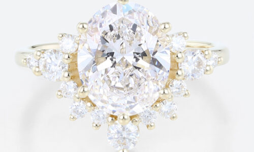 3ct Oval Cut Lab Diamond Ring Semi-Halo 6-Prong Engagement Rings in Yellow Gold