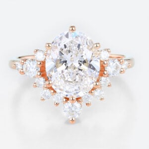 3ct Oval Cut Lab Diamond Ring Semi-Halo 6-Prong Engagement Rings in Rose Gold