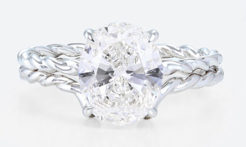 3ct Oval Lab Diamond Rings​ Set Twisted 4 Claw Prong Bridal Ring in White Gold