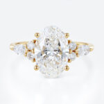Oval 3 Carat Lab Grown Diamond Ring​ Vintage Cluster 4-Prong Engagement Ring in Yellow Gold