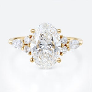 Oval 3 Carat Lab Grown Diamond Ring​ Vintage Cluster 4-Prong Engagement Ring in Yellow Gold