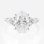 Oval 3 Carat Lab Grown Diamond Ring​ Vintage Cluster 4-Prong Engagement Ring in White Gold