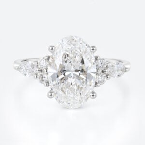 Oval 3 Carat Lab Grown Diamond Ring​ Vintage Cluster 4-Prong Engagement Ring in White Gold