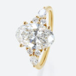 Oval 3 Carat Lab Grown Diamond Ring​ Vintage Cluster 4-Prong Engagement Ring in Yellow Gold