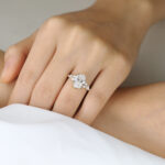 Oval 3 Carat Lab Grown Diamond Ring​ Vintage Cluster 4-Prong Engagement Ring in White Gold