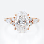Oval 3 Carat Lab Grown Diamond Ring​ Vintage Cluster 4-Prong Engagement Ring in Rose Gold