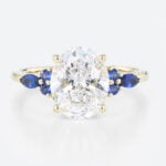 3ct Oval Engagement Rings Lab Grown Diamonds with Sapphire Accents 4-Prong Engagement Ring in Yellow Gold