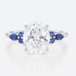 3ct Oval Engagement Rings Lab Grown Diamonds with Sapphire Accents 4-Prong Engagement Ring in White Gold