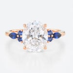 3ct Oval Engagement Rings Lab Grown Diamonds with Sapphire Accents 4-Prong Engagement Ring in Rose Gold