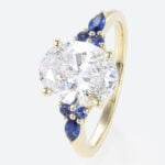 3ct Oval Engagement Rings Lab Grown Diamonds with Sapphire Accents 4-Prong Engagement Ring in Yellow Gold