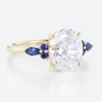 3ct Oval Engagement Rings Lab Grown Diamonds with Sapphire Accents 4-Prong Engagement Ring in Yellow Gold