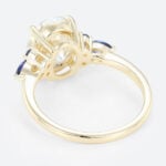 3ct Oval Engagement Rings Lab Grown Diamonds with Sapphire Accents 4-Prong Engagement Ring in Yellow Gold