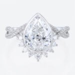 3ct Pear Cut Lab Diamond Rings​ Twisting Pave Band Bezel Setting Engagement Ring in White Gold