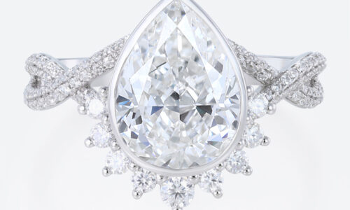 3ct Pear Cut Lab Diamond Rings​ Twisting Pave Band Bezel Setting Engagement Ring in White Gold