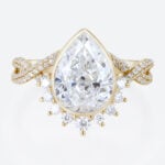 3ct Pear Cut Lab Diamond Rings​ Twisting Pave Band Bezel Setting Engagement Ring in Yellow Gold
