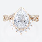 3ct Pear Cut Lab Diamond Rings​ Twisting Pave Band Bezel Setting Engagement Ring in Rose Gold