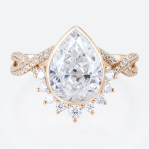 3ct Pear Cut Lab Diamond Rings​ Twisting Pave Band Bezel Setting Engagement Ring in Rose Gold
