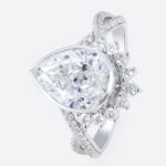 3ct Pear Cut Lab Diamond Rings​ Twisting Pave Band Bezel Setting Engagement Ring in White Gold