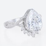 3ct Pear Cut Lab Diamond Rings​ Twisting Pave Band Bezel Setting Engagement Ring in White Gold