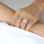 3ct Pear Cut Lab Diamond Rings​ Twisting Pave Band Bezel Setting Engagement Ring in White Gold