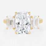3ct Radiant Cut Lab Diamond Ring​ Classic Three-Stone 4-Prong Engagement Ring in Yellow Gold
