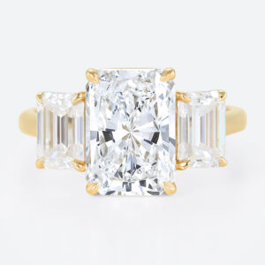 3ct Radiant Cut Lab Diamond Ring​ Classic Three-Stone 4-Prong Engagement Ring in Yellow Gold