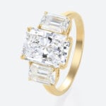 3ct Radiant Cut Lab Diamond Ring​ Classic Three-Stone 4-Prong Engagement Ring in Yellow Gold