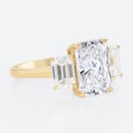 3ct Radiant Cut Lab Diamond Ring​ Classic Three-Stone 4-Prong Engagement Ring in Yellow Gold