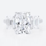 3ct Radiant Cut Lab Diamond Ring​ Classic Three-Stone 4-Prong Engagement Ring in White Gold