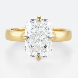 3ct Radiant Cut Lab Grown Diamond Rings Solitaire 4-Prong Ring in Yellow Gold