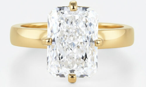 3ct Radiant Cut Lab Grown Diamond Rings Solitaire 4-Prong Ring in Yellow Gold