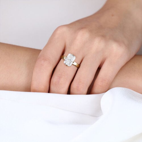 3ct Radiant Cut Lab Grown Diamond Rings Solitaire 4-Prong Ring in Yellow Gold