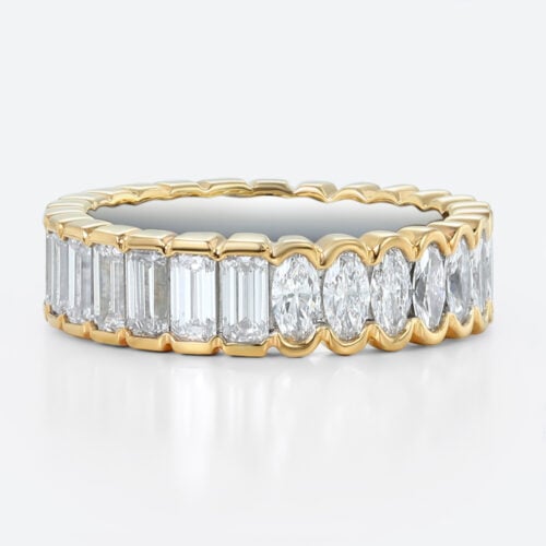 Yellow Gold Lab Diamond Rings Eternity Rings 3ct Emerald Oval Cut Art Deco Eternity Wedding Band in Two-Tone Gold